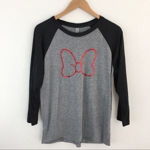 2 for $11 Disney Minnie bow long raglan T gray size M